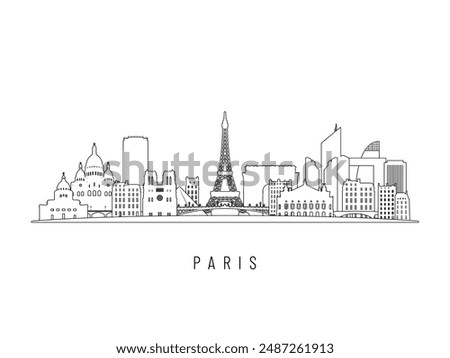 Detailed Paris skyline vector illustration. Paris buildings in line art style, perfect for modern designs.