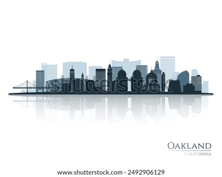 Oakland skyline silhouette with reflection. Landscape Oakland, California. Vector illustration.