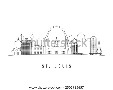 Detailed St.Louis skyline vector illustration. St.Louis buildings in line art style, perfect for modern designs.