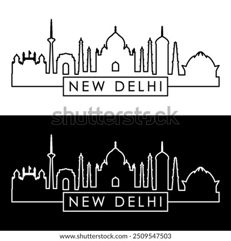 New Delhi skyline. Linear style. Single line. Editable vector file.