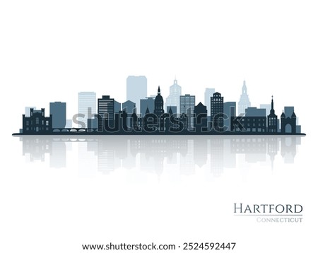 Hartford skyline silhouette with reflection. Landscape Hartford, Connecticut. Vector illustration.