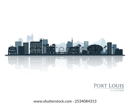 Port Louis skyline silhouette with reflection. Landscape Port Louis, Mauritius. Vector illustration.