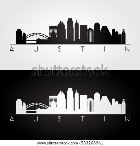 Austin USA skyline and landmarks silhouette, black and white design, vector illustration.