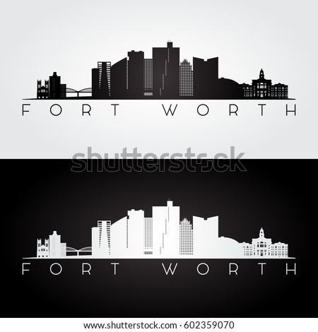 Fort Worth, USA skyline and landmarks silhouette, black and white design, vector illustration.