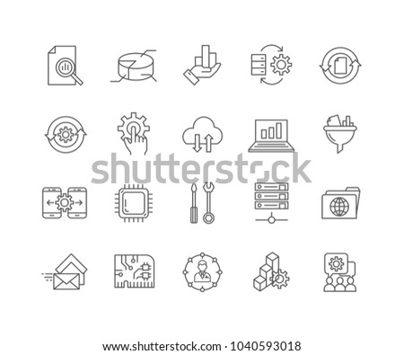 Set of Data processing outline icons isolated on white background.