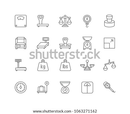 Set of Weight Measuring outline icons isolated on white background.