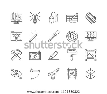 Set of Graphic tools outline icons isolated on white background. Editable Stroke. 64x64 Pixel Perfect.