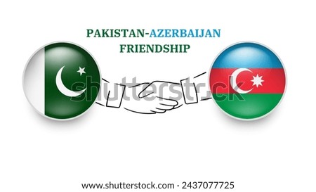  Pakistan and Azerbaijan flags in circle with shake hand. pakistan and Azerbaijan friendship. Pakistani and  Azerbaijan flags, isolated on white background. Vector icon set. Vector illustration.