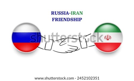 RUSSIA and IRAN flags in circle with shake hand. 
RUSSIA And IRAN friendship. RUSSIAN And IRANI flags, isolated on white background. Vector icon set. Vector illustration.