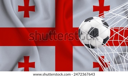 Football ball with the national flag of Georgia. Flag of Georgia. Horizontal Realistic waving flag of State of Georgia. Fabric textured flowing flag of Georgia. vector illustrator