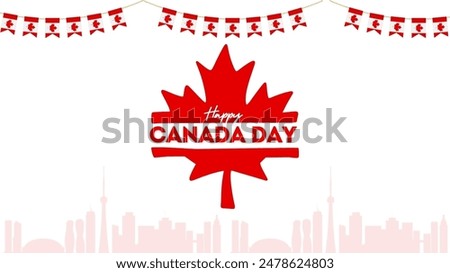 Canada Day Vector Illustration. Canada Independence day vector background with Canada skyline, leave with Canada flag pennants.