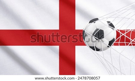 Football ball with the national flag of England. Flag of England. Horizontal Realistic waving flag of State of England. Fabric textured flowing flag of England. vector illustrator