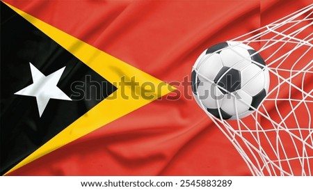 Football ball with the national flag of  timor-leste. Flag of timor-leste. Horizontal Realistic waving flag of State of timor-leste. Fabric textured flowing flag of timor-leste.