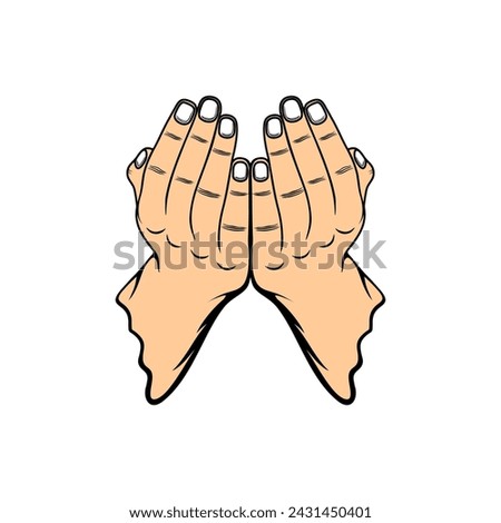 right and left hand gestures looking up in prayer in Islam front view vector illustration