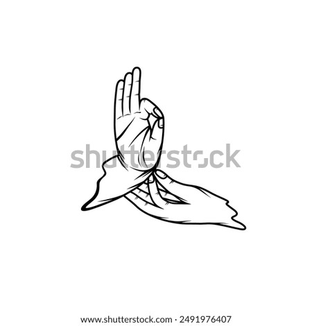 right and left hand movements meditation budha front view black and white vector line art