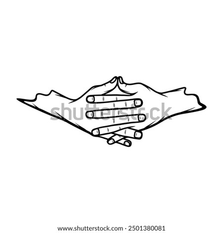 crossing the fingers in front of ushas mudra black and white vector line art