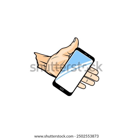 left hand showing the smartphone screen vector illustration