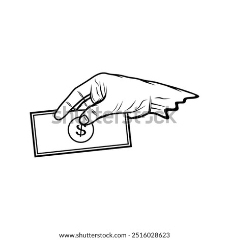 right hand pay side view black and white vector line art