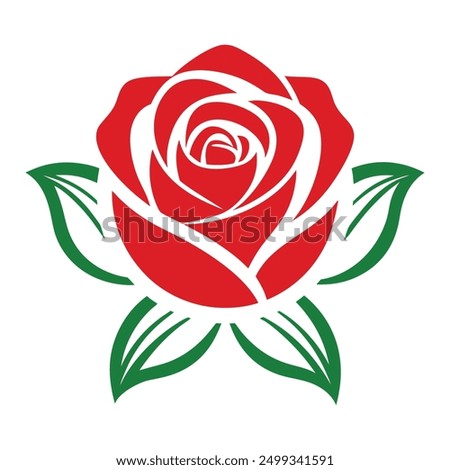 Red Rose with leaves, Logo Icon Vector Art illustration design