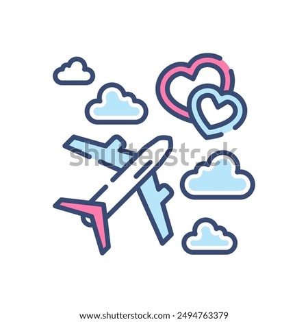 Love In Airplane Filled Color Icon, Vector illustration