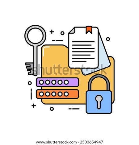 Document Lock Fill Color Icon, Vector illustration