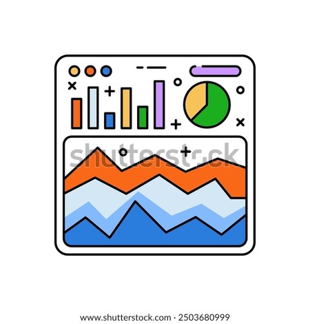 Stacked Area Chart Fill Color Icon, Vector illustration