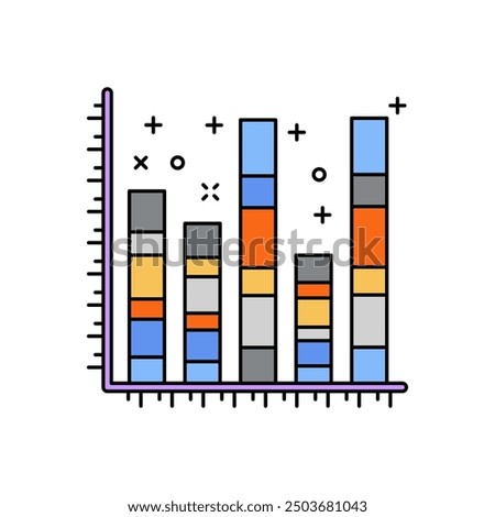 Nested Stacked Bar Fill Color Icon, Vector illustration