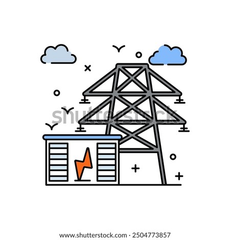 Electrical Grid Fill Color Icon, Vector illustration