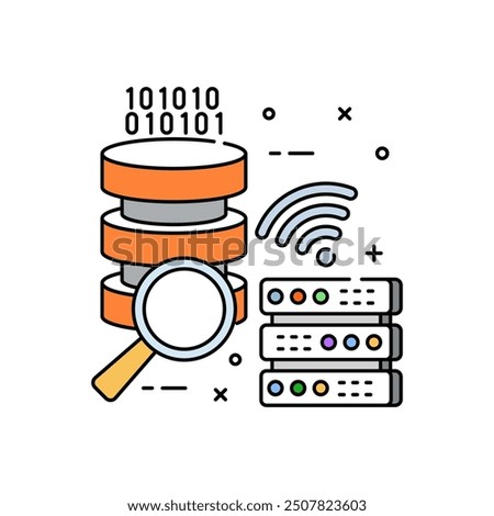 Search Database Fill Color Icon, Vector illustration.