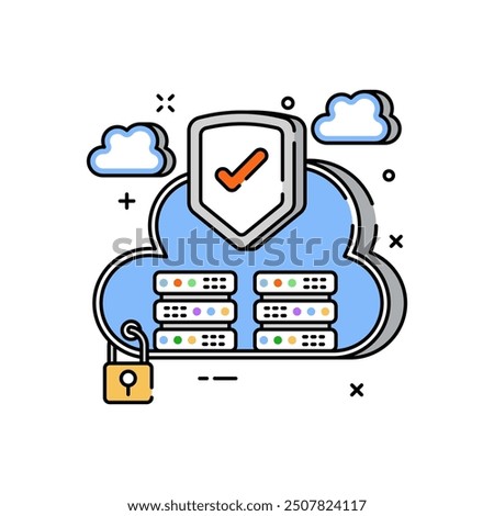 Cloud Safe Fill Color Icon, Vector illustration.