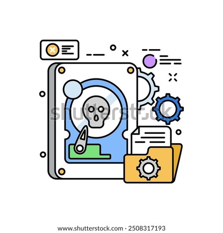 Hard Disk Malware Fill Color Icon, Vector illustration