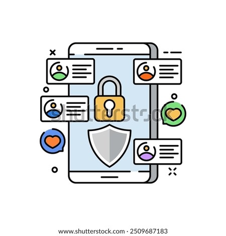 Secure Chat Fill Color Icon, Vector illustration