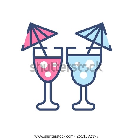 Cocktail Umbrella Fill Color Icon, Vector illustration