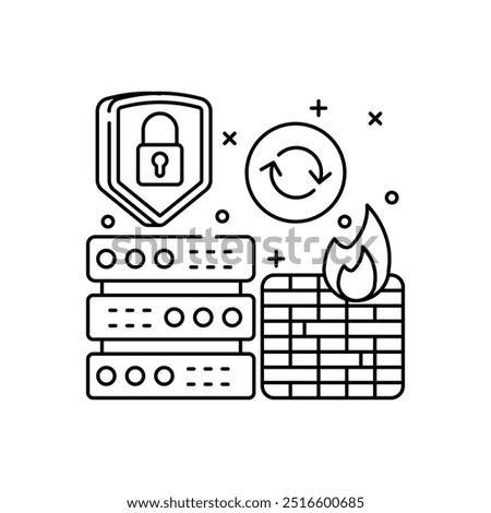 Firewall Shield Outline Icon, Vector illustration