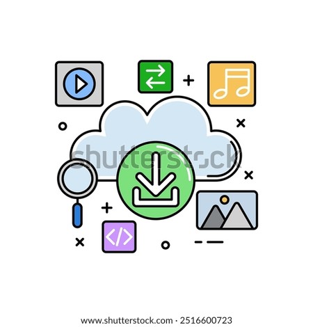 Cloud Download Glyph Icon, Vector illustration