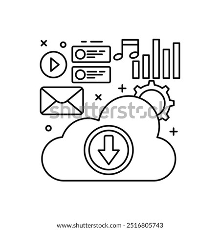 Cloud Archive Outline Icon, Vector illustration