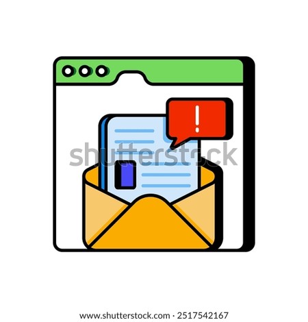 Email Alert Fill Color Icon, Vector illustration.