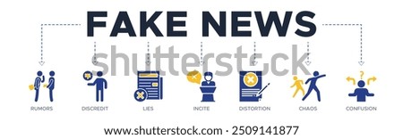 Fake news banner web icon vector illustration concept with icon of rumors, discredit, lies, incite, distortion, chaos and confusion