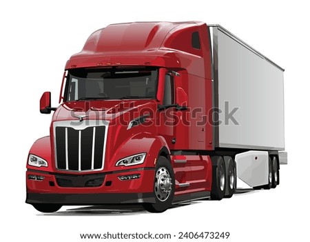 red truck art semi truck American trailer haul design template powerful engine lorry art cartoon element design vector modern template realistic draw