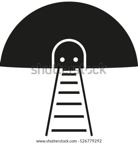 Round icon. Flat style illustration. Train in the tunnel