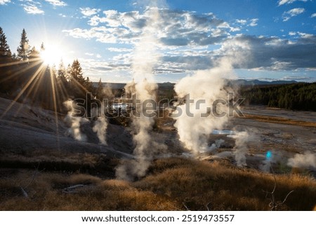 Similar – Image, Stock Photo Scenic landscape of steaming fumaroles in volcanic terrain