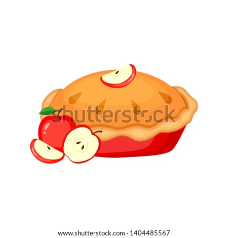 Apple pie vector illustration isolated on white background. Traditional American pie illustration.