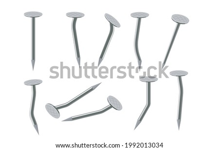 Set of different metal brocken nail hammer vector illustration in acartoon flat style isolated on white background.
