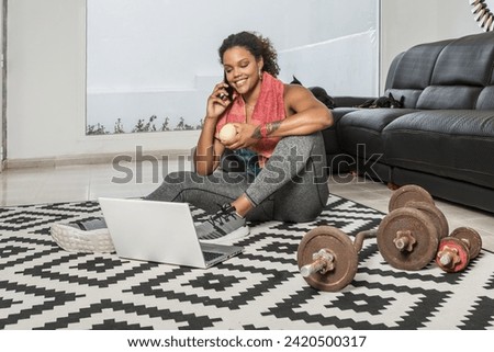 Similar – Image, Stock Photo Content ethnic sportswoman resting during training