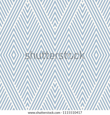 Vector geometric lines seamless pattern. Texture with stripes, diagonal lines, rhombuses. Abstract geometry graphic design. Background in retro vintage colors, soft blue and beige. Elegant design