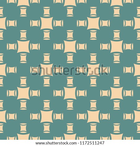 Vector geometric seamless pattern in retro vintage style. Simple texture with squares, curved shapes. Abstract minimal background in turquoise and beige color. Design for decor, textile, fabric, print