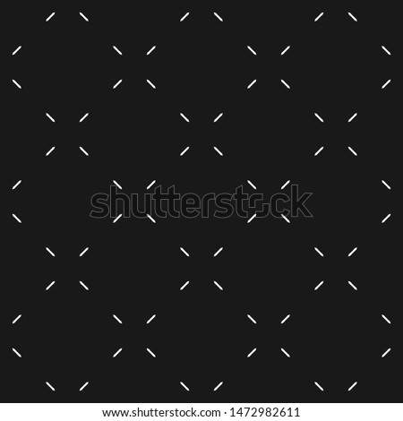 Vector minimalist seamless pattern. Simple black and white minimal geometric texture. Abstract monochrome background with small floral shapes, lines. Dark design for decoration, print, covers, web