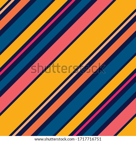 Colorful vector diagonal stripes pattern. Simple seamless texture with thin and thick oblique lines. Stylish abstract geometric striped background in bright colors, yellow, pink, orange, blue 商業照片 © 