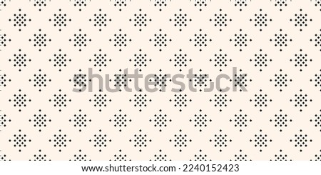 Simple monochrome vector seamless pattern with small diamond shapes, stars, rhombuses, dots. Simple black and white ornament texture. Abstract minimalist geometric background. Repeat modern design 