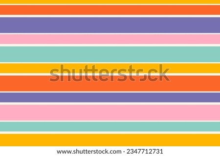 Colourful vector horizontal stripes pattern. Simple seamless texture with thick straight lines. Stylish abstract geometric striped background in bright colors, yellow, pink, orange, purple, turquoise